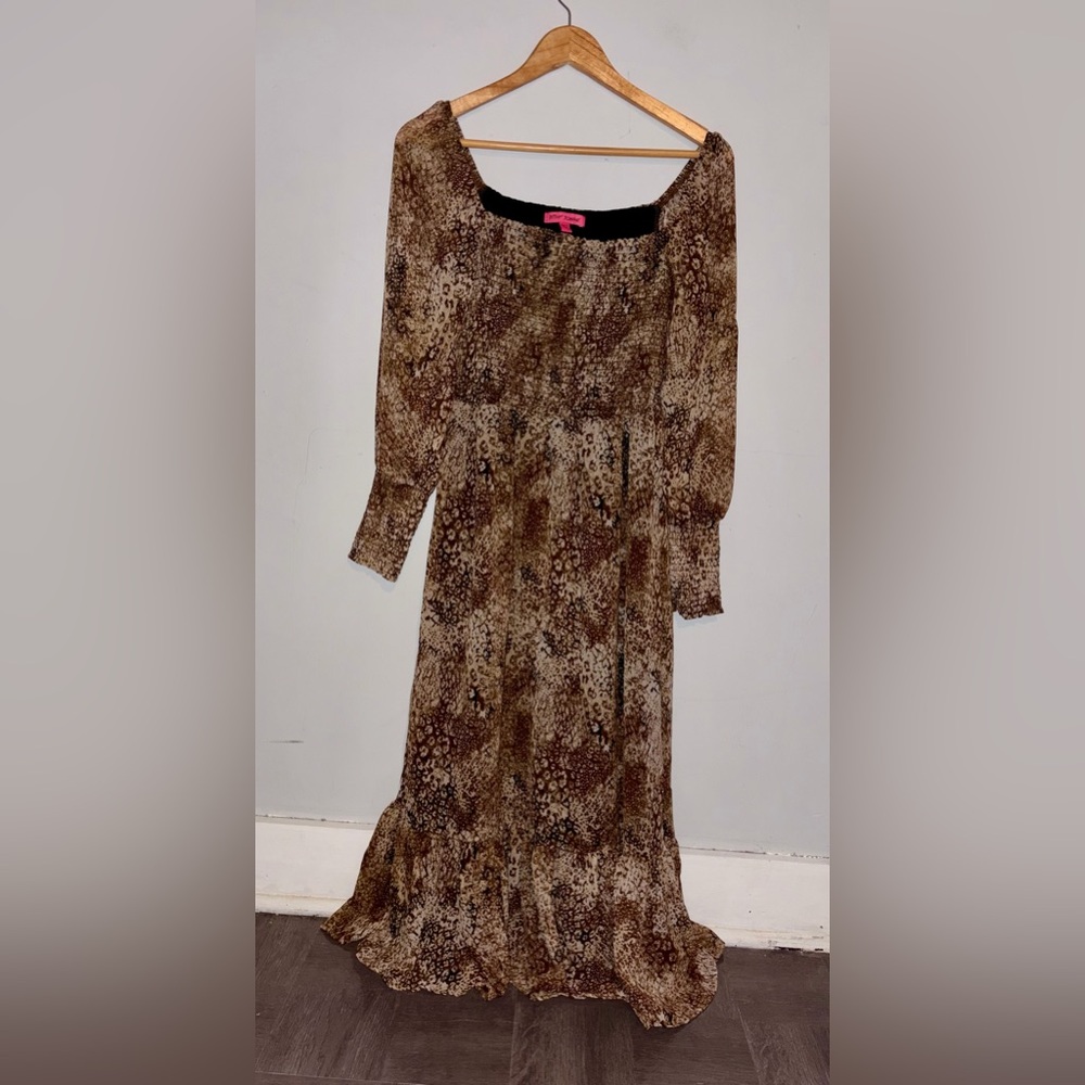 Betsey Johnson Smocked Chiffon Animal Print Dress sz s - Picture 2 of 11